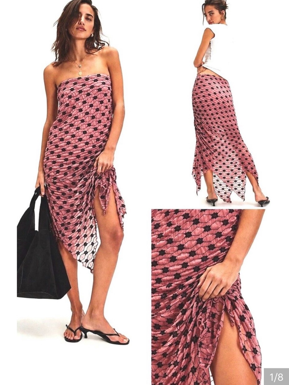 FREE PEOPLE Margot Convertible Maxi Skirt Dress Asymmetrical Pink Black Size XS